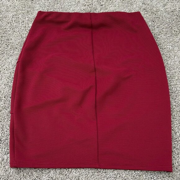 Joe B Cross Front Ribbed Fitted Pencil Skirt Burgundy Size Medium - Picture 2 of 6